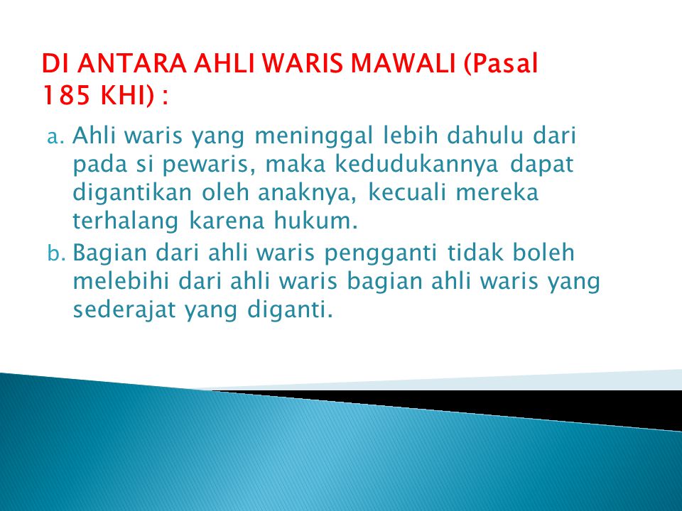 DI ANTARA AHLI WARIS MAWALI (Pasal 185 KHI) :
