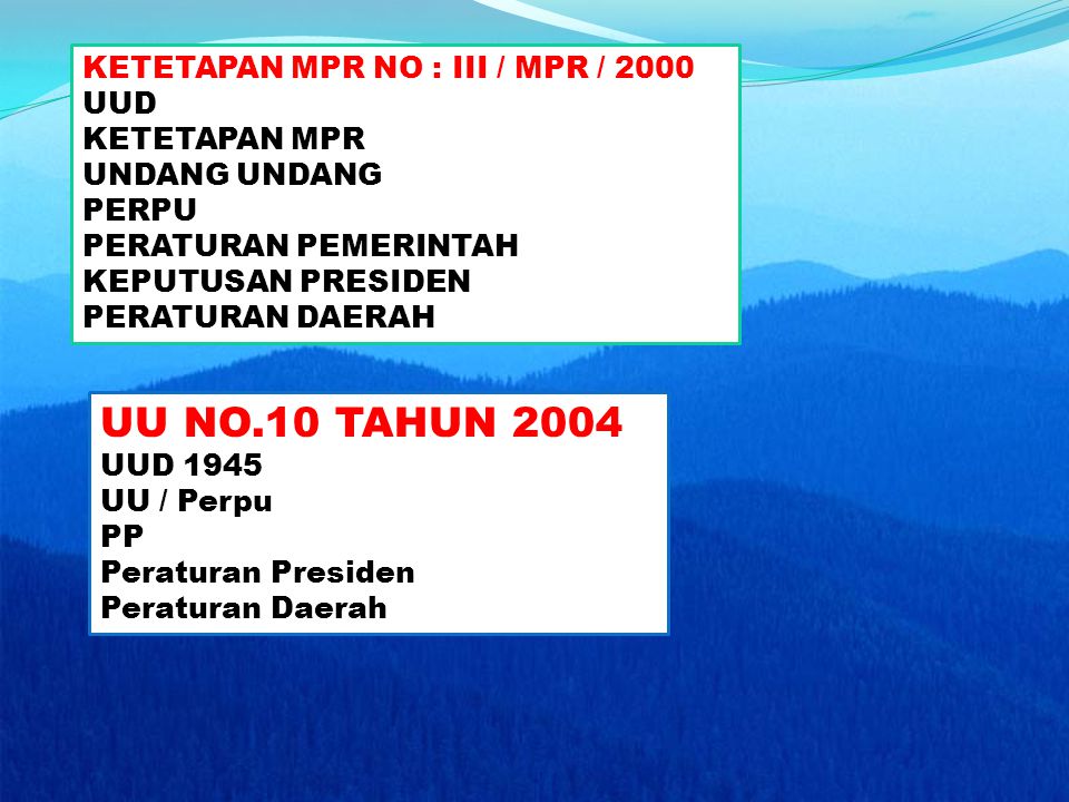 UU NO.10 TAHUN 2004 KETETAPAN MPR NO : III / MPR / 2000 UUD