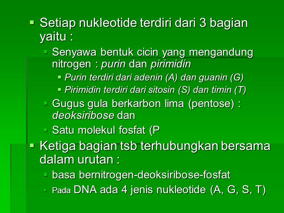 Setiap nukleotide terdiri dari 3 bagian yaitu :