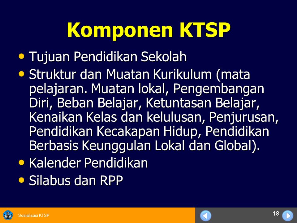Komponen KTSP Tujuan Pendidikan Sekolah