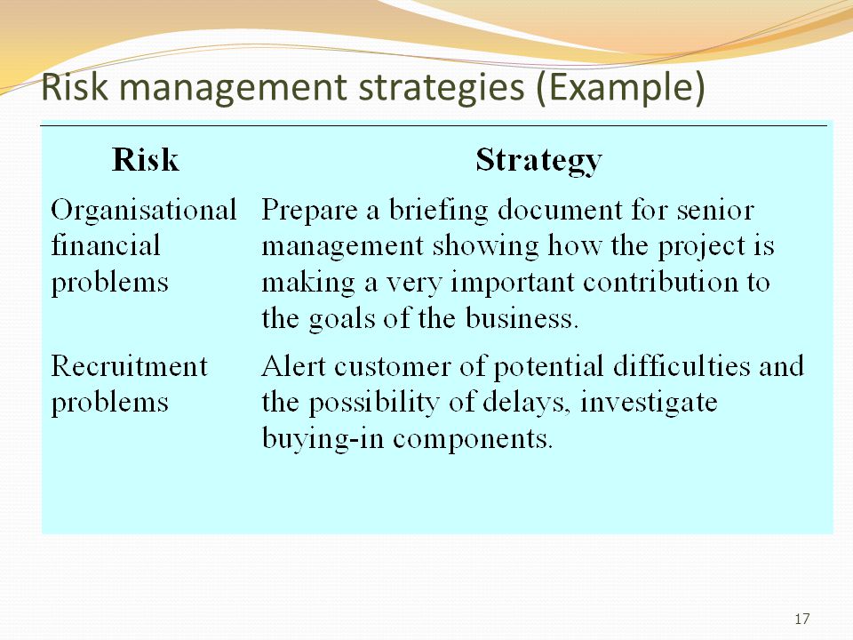 Risk management strategies (Example)
