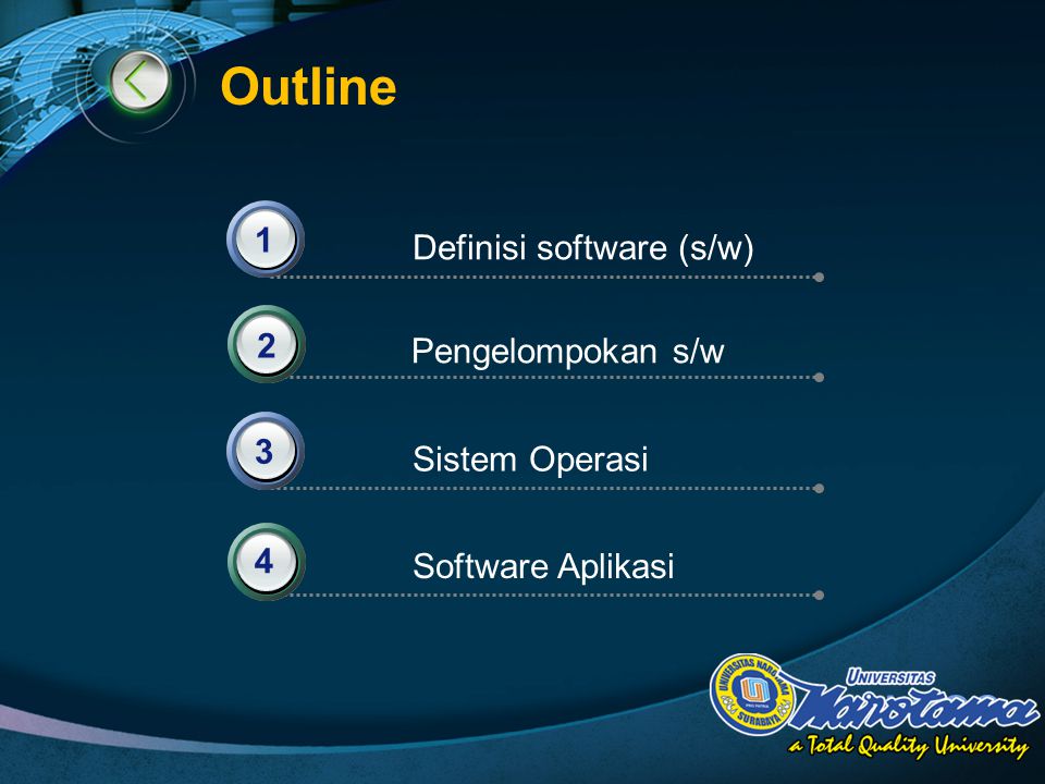 Outline 1 Definisi software (s/w) 2 Pengelompokan s/w 3 Sistem Operasi