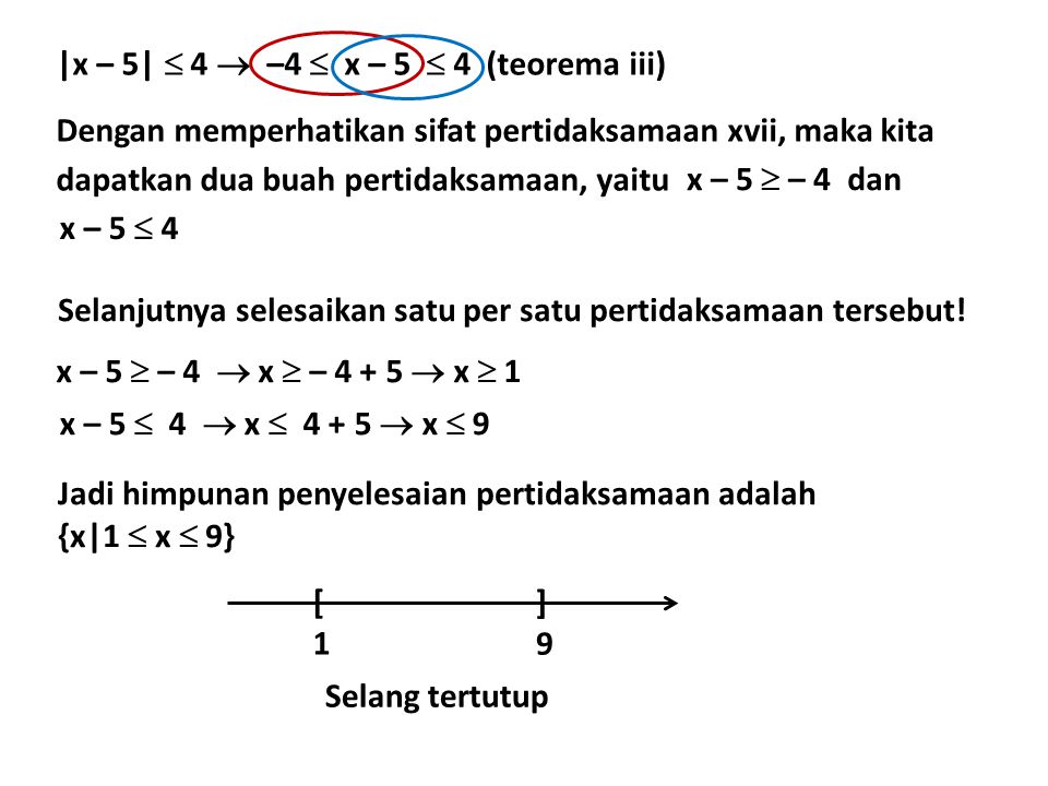 |x – 5|  4  –4  x – 5  4 (teorema iii)