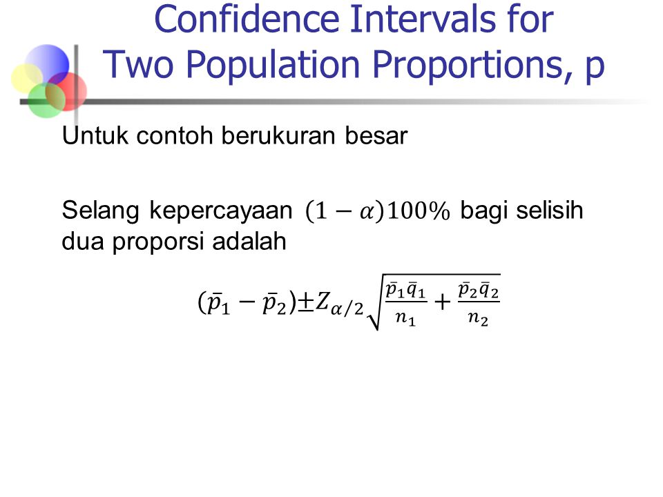 Confidence Intervals for Two Population Proportions, p