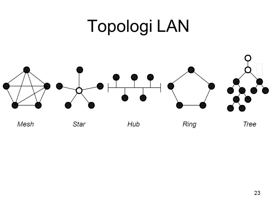 Topologi LAN Mesh Star Hub Ring Tree.