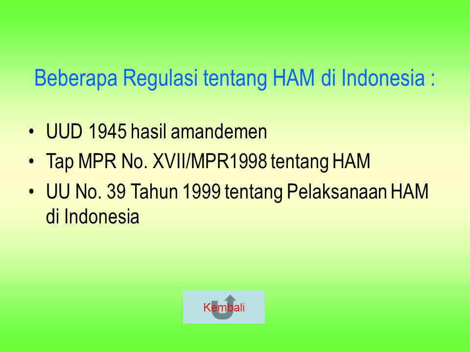 Beberapa Regulasi tentang HAM di Indonesia :