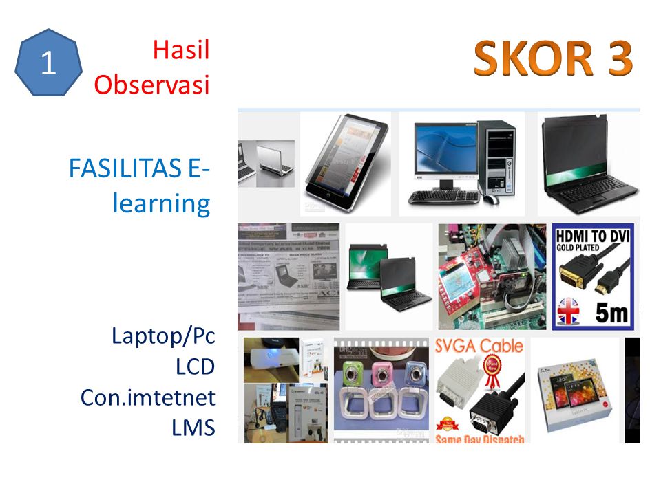SKOR 3 1 Hasil Observasi FASILITAS E-learning Laptop/Pc LCD