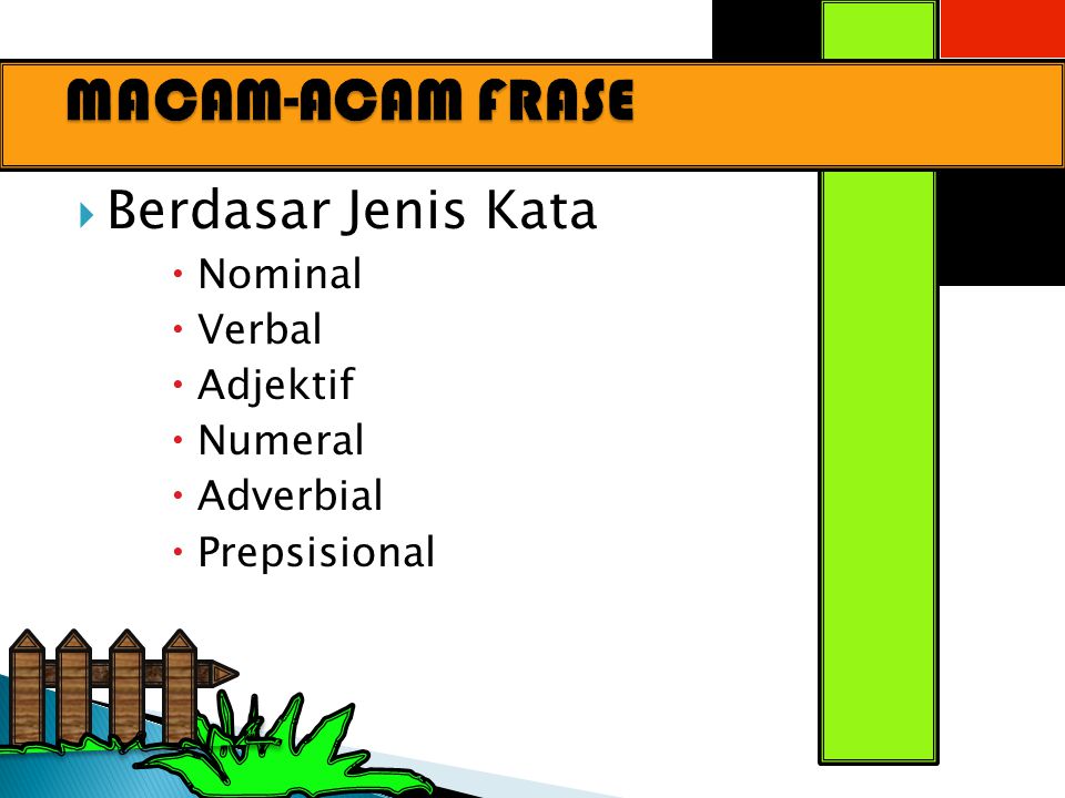 MACAM-ACAM FRASE Berdasar Jenis Kata Nominal Verbal Adjektif Numeral