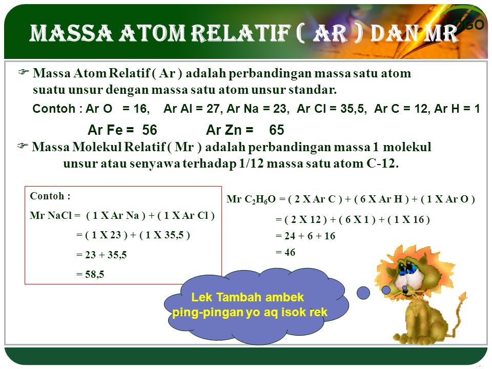 Massa Atom Relatif ( Ar ) dan Mr