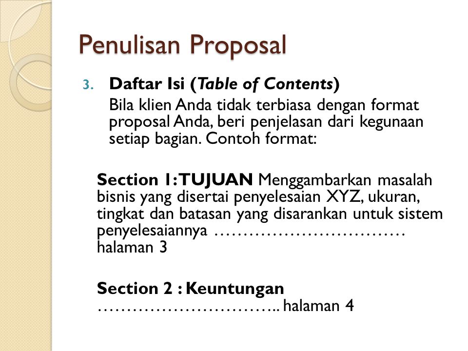 Penulisan Proposal Daftar Isi (Table of Contents)