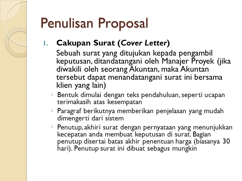 Penulisan Proposal Cakupan Surat (Cover Letter)