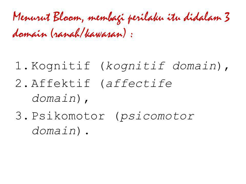 Menurut Bloom, membagi perilaku itu didalam 3 domain (ranah/kawasan) :