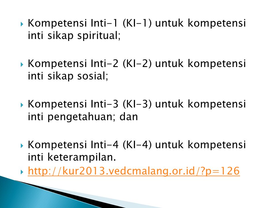 Kompetensi Inti-1 (KI-1) untuk kompetensi inti sikap spiritual;