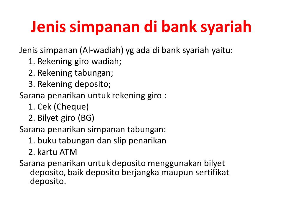 Jenis simpanan di bank syariah