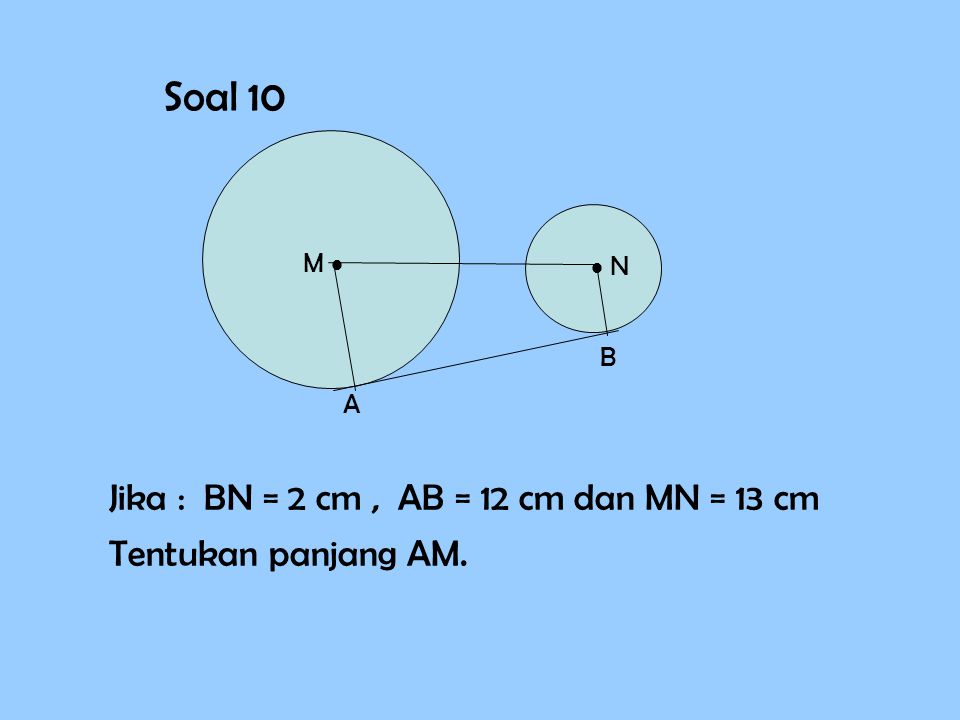 Soal 10 Jika : BN = 2 cm , AB = 12 cm dan MN = 13 cm