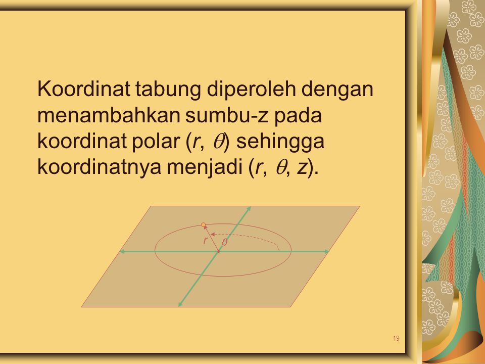 Koordinat tabung diperoleh dengan menambahkan sumbu-z pada koordinat polar (r, ) sehingga koordinatnya menjadi (r, , z).