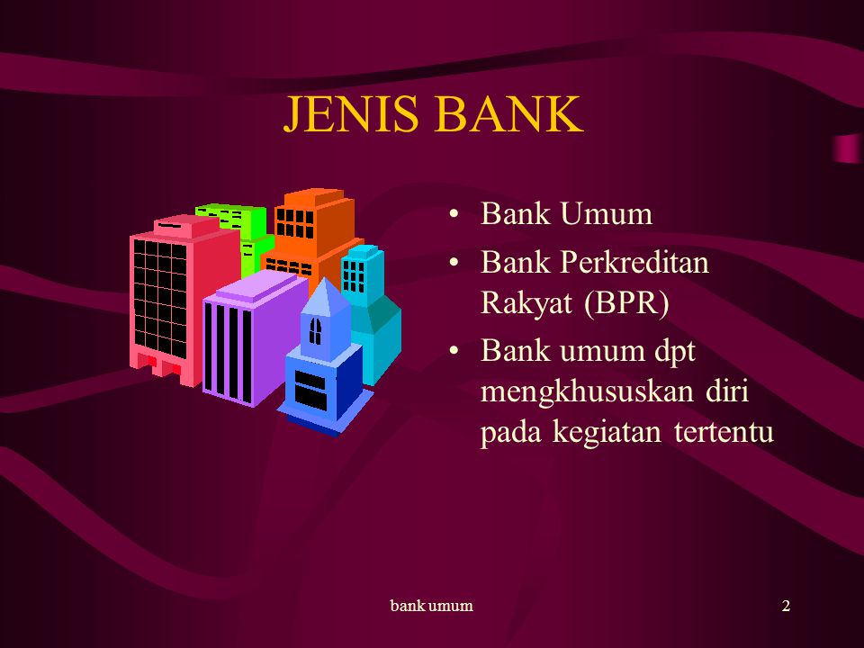 JENIS BANK Bank Umum Bank Perkreditan Rakyat (BPR)