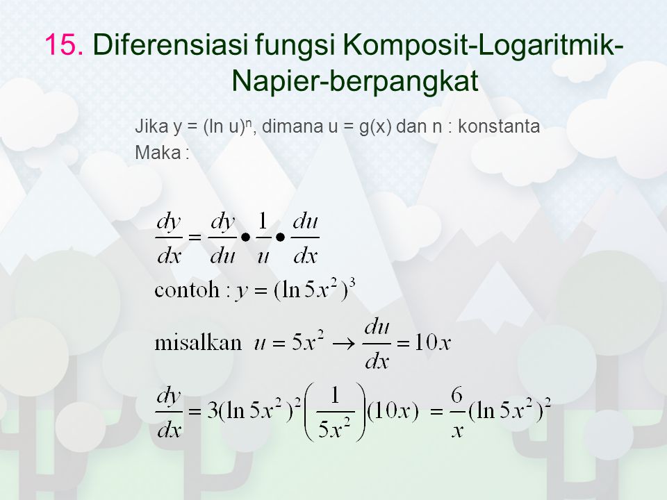 15. Diferensiasi fungsi Komposit-Logaritmik-Napier-berpangkat