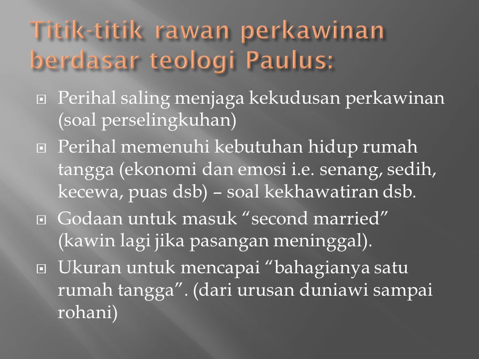 Titik-titik rawan perkawinan berdasar teologi Paulus: