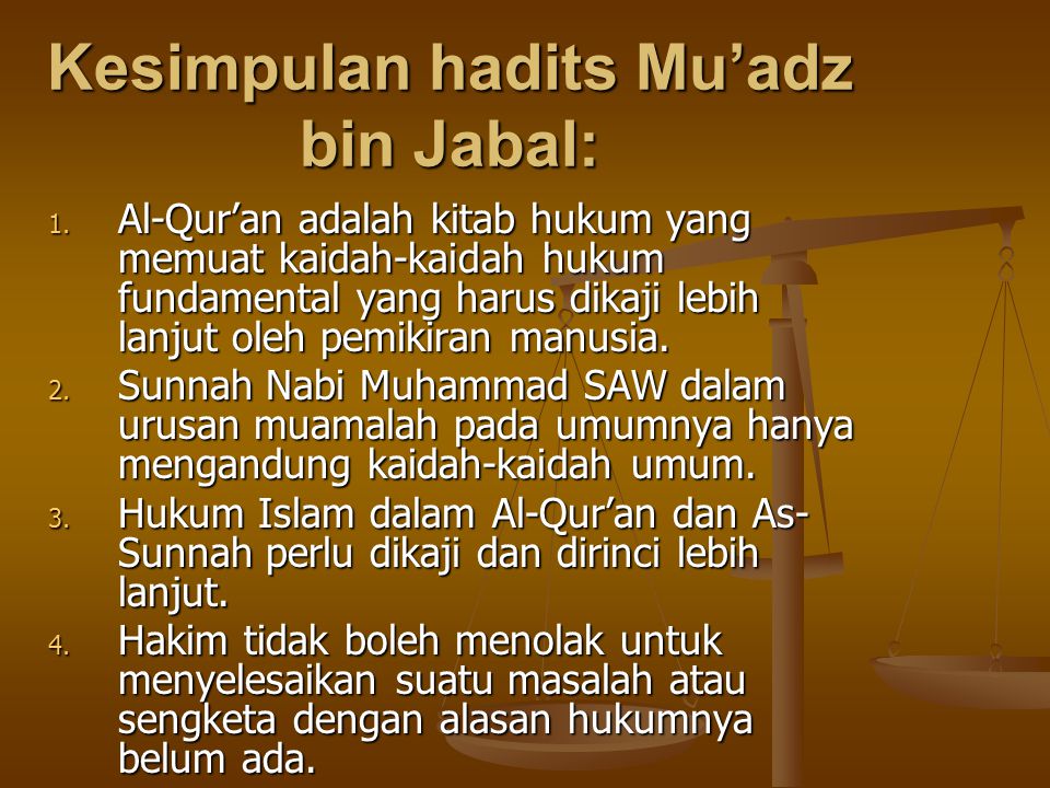Kesimpulan hadits Mu’adz bin Jabal: