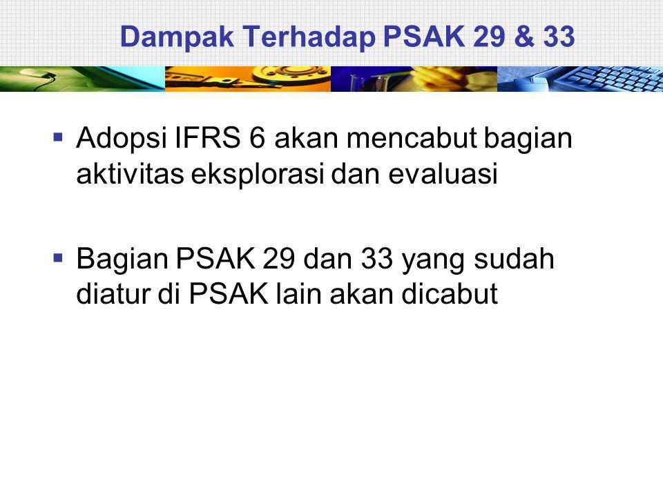 Dampak Terhadap PSAK 29 & 33 Adopsi IFRS 6 akan mencabut bagian aktivitas eksplorasi dan evaluasi.
