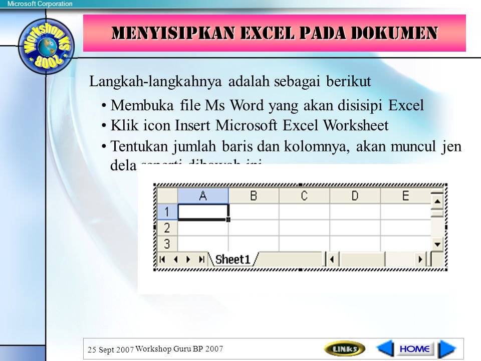Menyisipkan Excel pada Dokumen