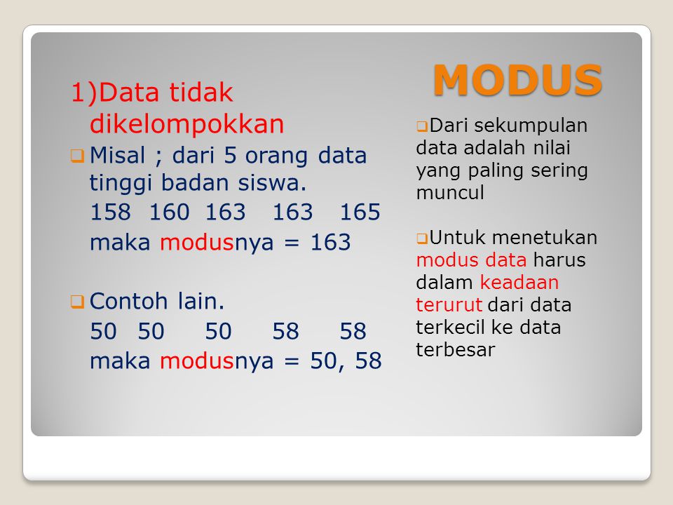 MODUS 1)Data tidak dikelompokkan