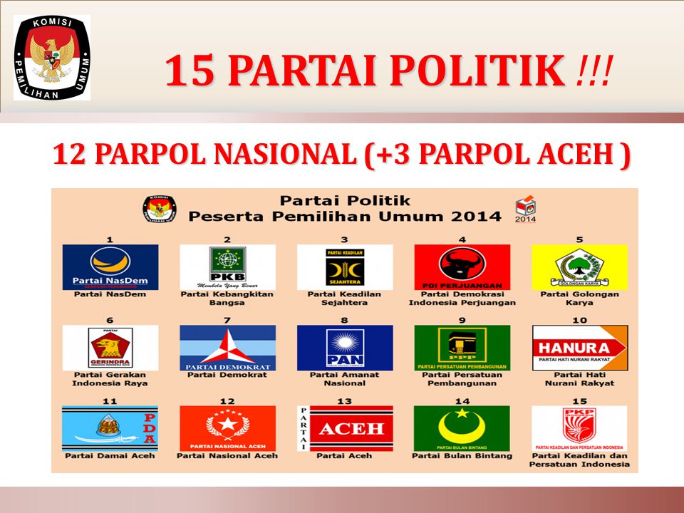 12 PARPOL NASIONAL (+3 PARPOL ACEH )