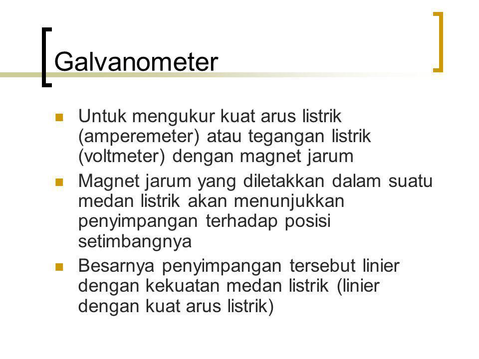 Galvanometer Untuk mengukur kuat arus listrik (amperemeter) atau tegangan listrik (voltmeter) dengan magnet jarum.