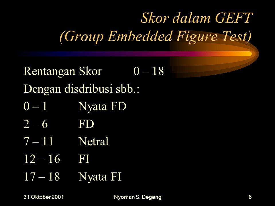 Skor dalam GEFT (Group Embedded Figure Test)