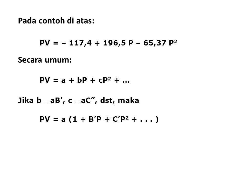 Pada contoh di atas: Secara umum: PV = – 117, ,5 P – 65,37 P2