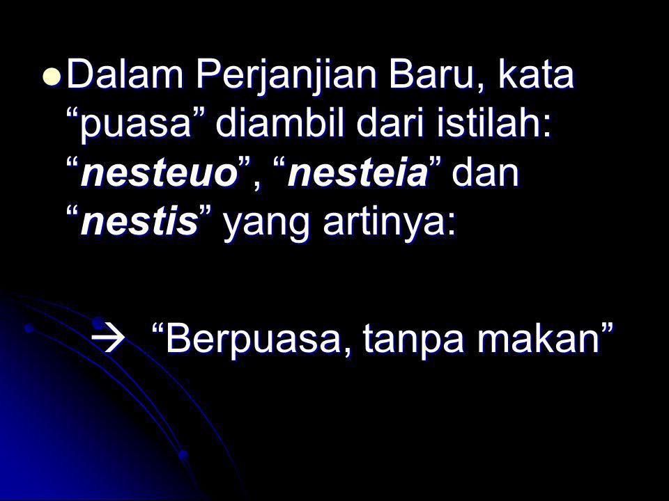 Dalam Perjanjian Baru, kata puasa diambil dari istilah: nesteuo , nesteia dan nestis yang artinya: