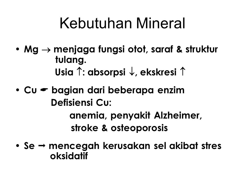 Kebutuhan Mineral Mg  menjaga fungsi otot, saraf & struktur tulang.