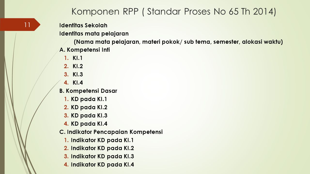 Komponen RPP ( Standar Proses No 65 Th 2014)