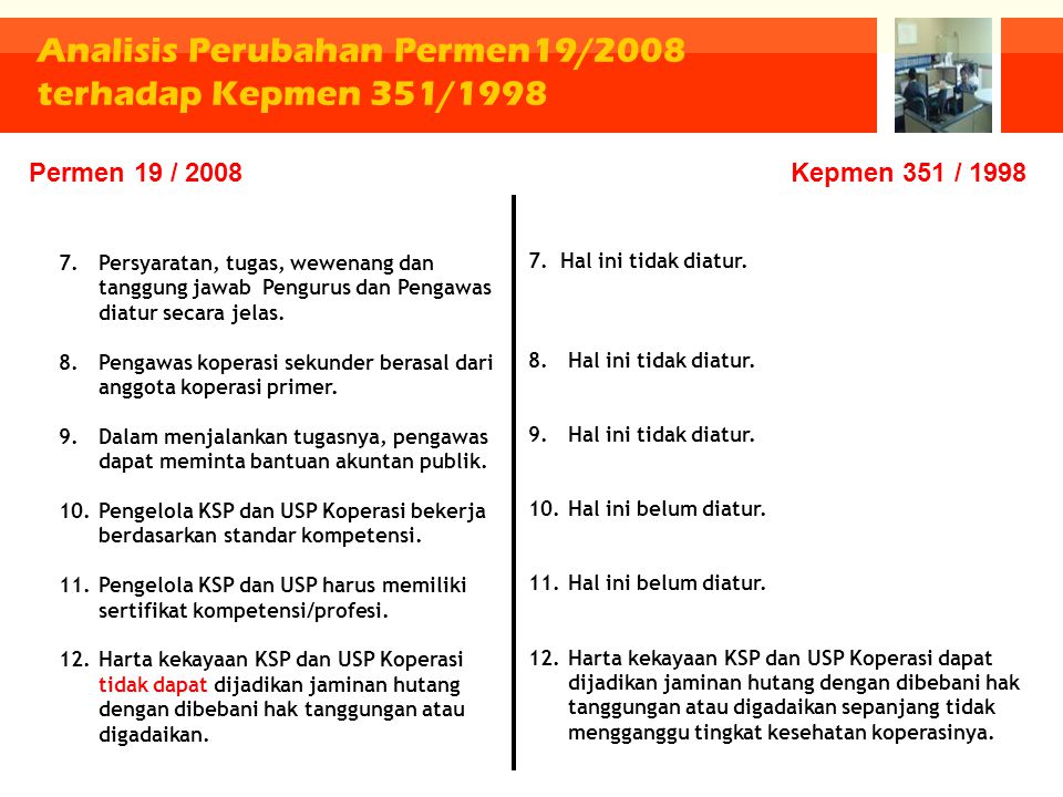 Analisis Perubahan Permen19/2008 terhadap Kepmen 351/1998