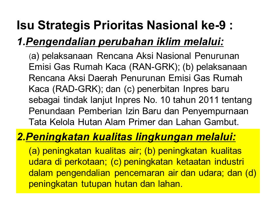 Isu Strategis Prioritas Nasional ke-9 :