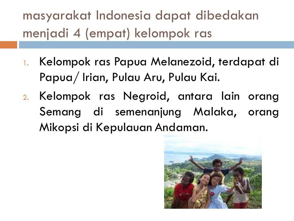 masyarakat Indonesia dapat dibedakan menjadi 4 (empat) kelompok ras