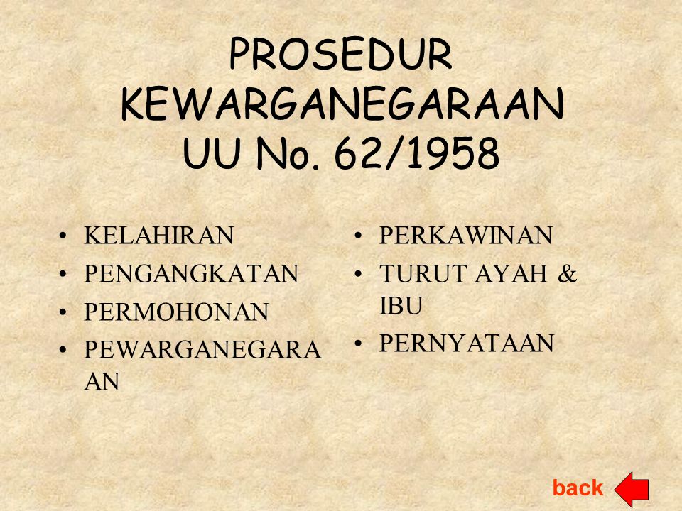 PROSEDUR KEWARGANEGARAAN UU No. 62/1958