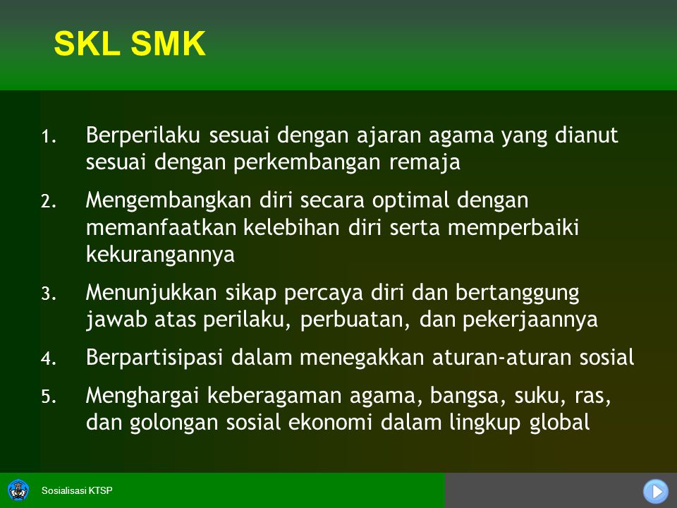 SKL SMK Berperilaku sesuai dengan ajaran agama yang dianut sesuai dengan perkembangan remaja.