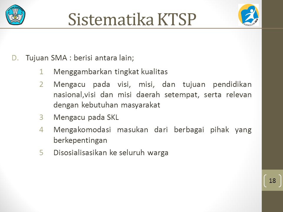 Sistematika KTSP Tujuan SMA : berisi antara lain;