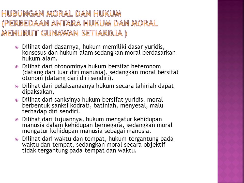 HUBUNGAN MORAL DAN HUKUM (Perbedaan antara hukum dan moral menurut Gunawan Setiardja )