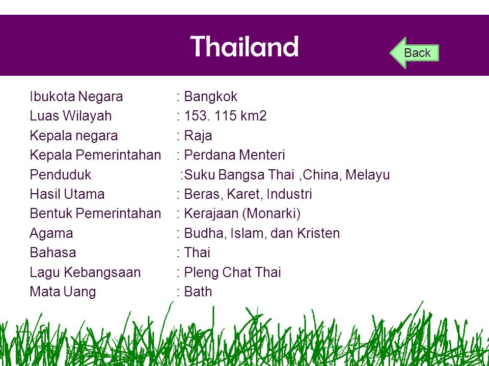 Thailand Ibukota Negara : Bangkok Luas Wilayah : km2