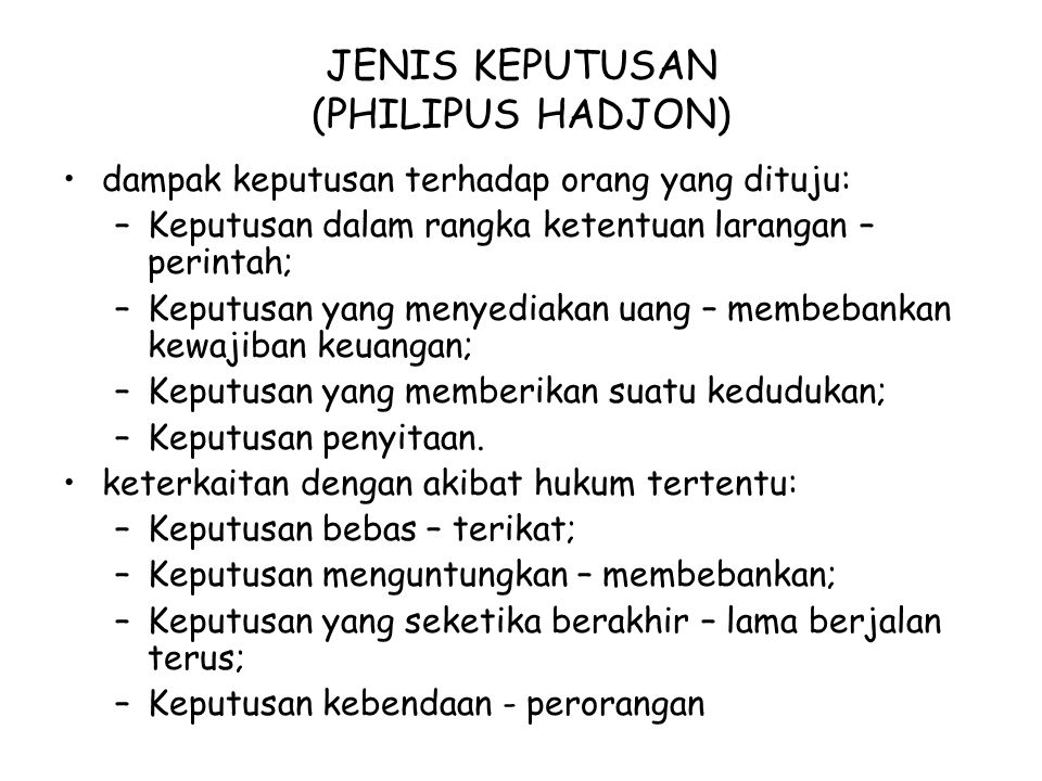 JENIS KEPUTUSAN (PHILIPUS HADJON)