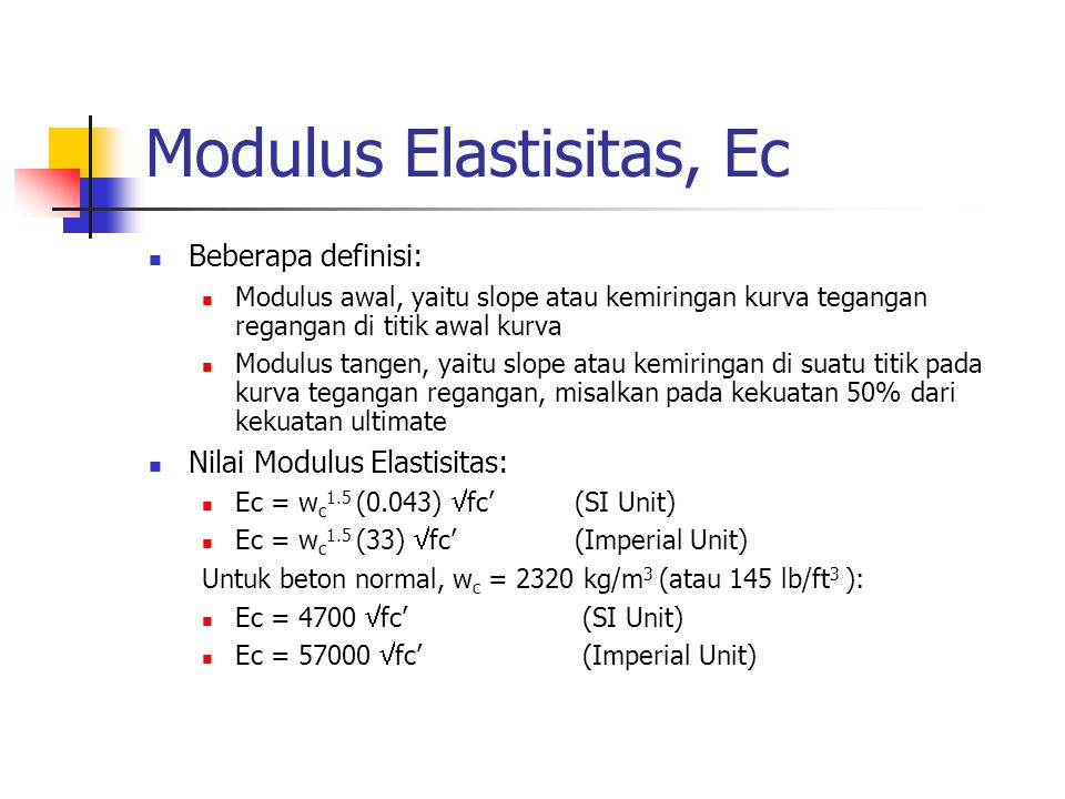 Modulus Elastisitas, Ec