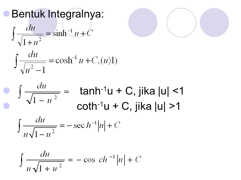 Bentuk Integralnya: tanh-1u + C, jika |u| <1 coth-1u + C, jika |u| >1