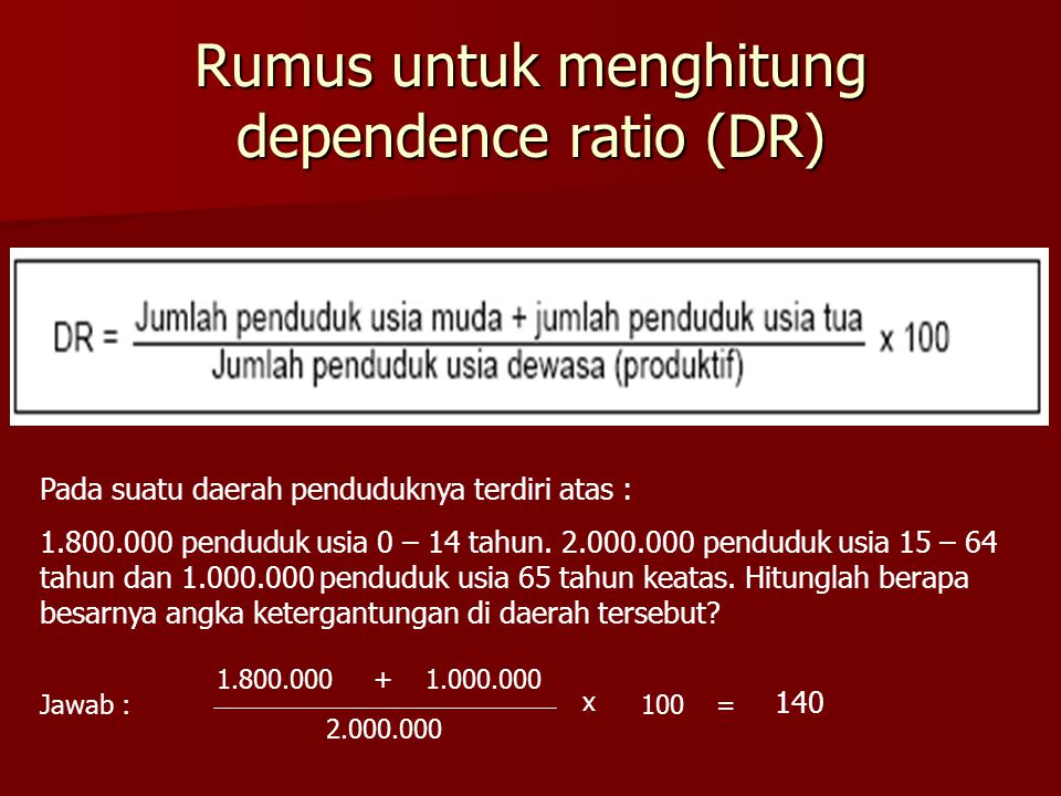 Rumus untuk menghitung dependence ratio (DR)