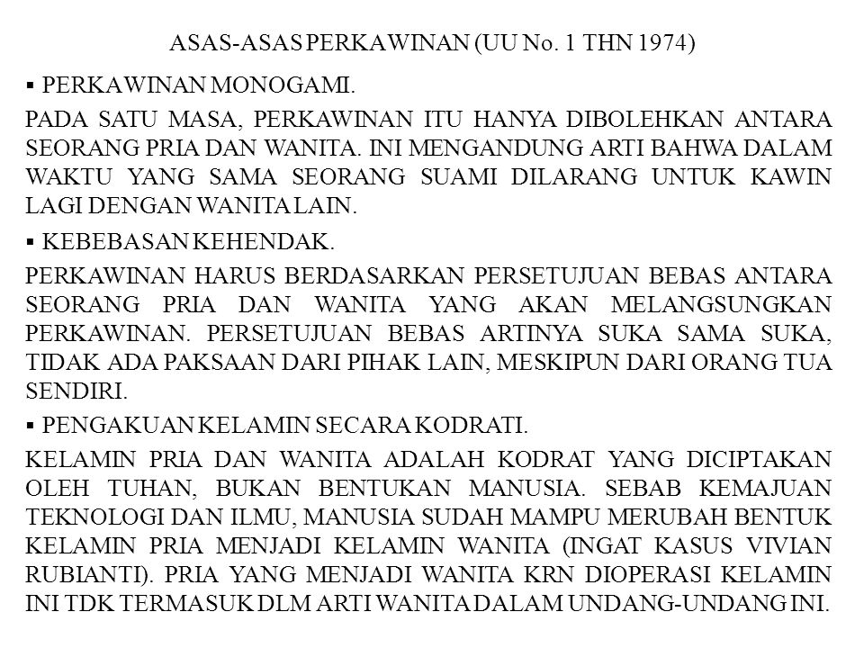 ASAS-ASAS PERKAWINAN (UU No. 1 THN 1974)