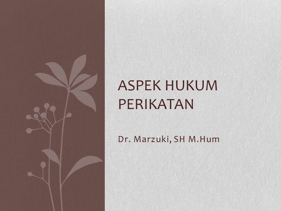 ASPEK HUKUM PERIKATAN Dr. Marzuki, SH M.Hum