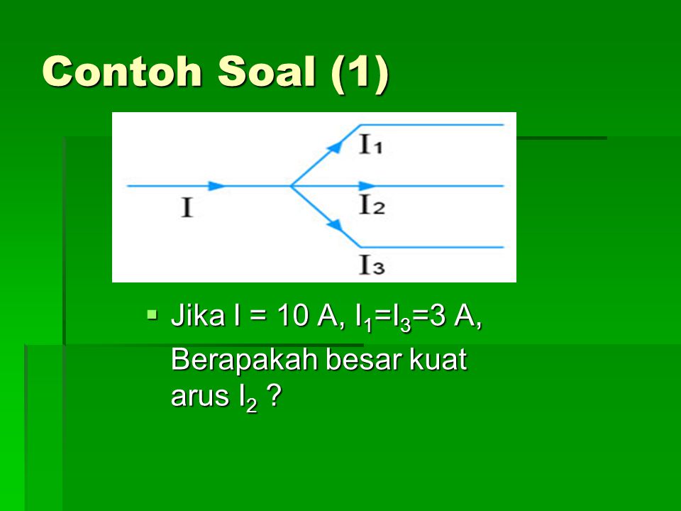 Contoh Soal (1) Jika I = 10 A, I1=I3=3 A,