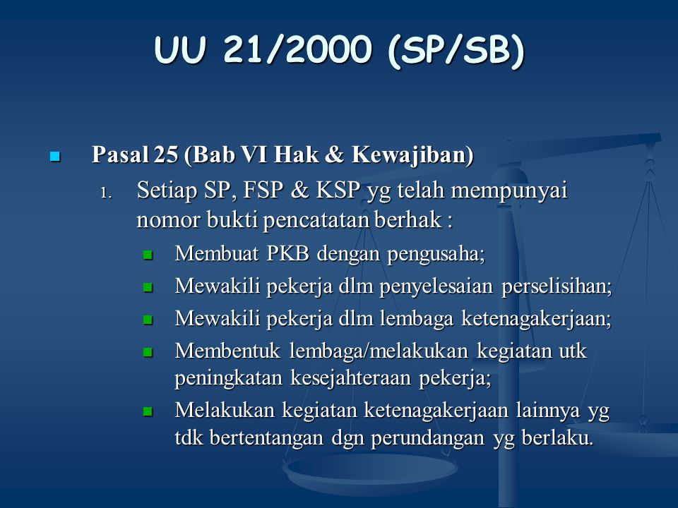UU 21/2000 (SP/SB) Pasal 25 (Bab VI Hak & Kewajiban)